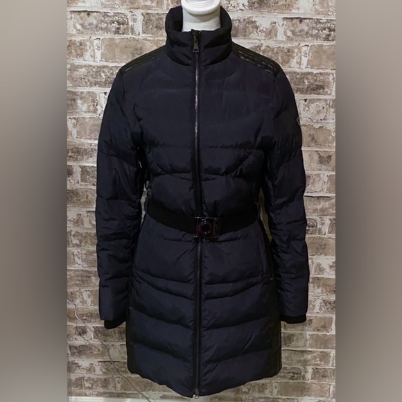 Orobo’s Long Women's Black Puffer Coat with Belted Waist. Size M. Navy/Black. - Picture 2 of 16
